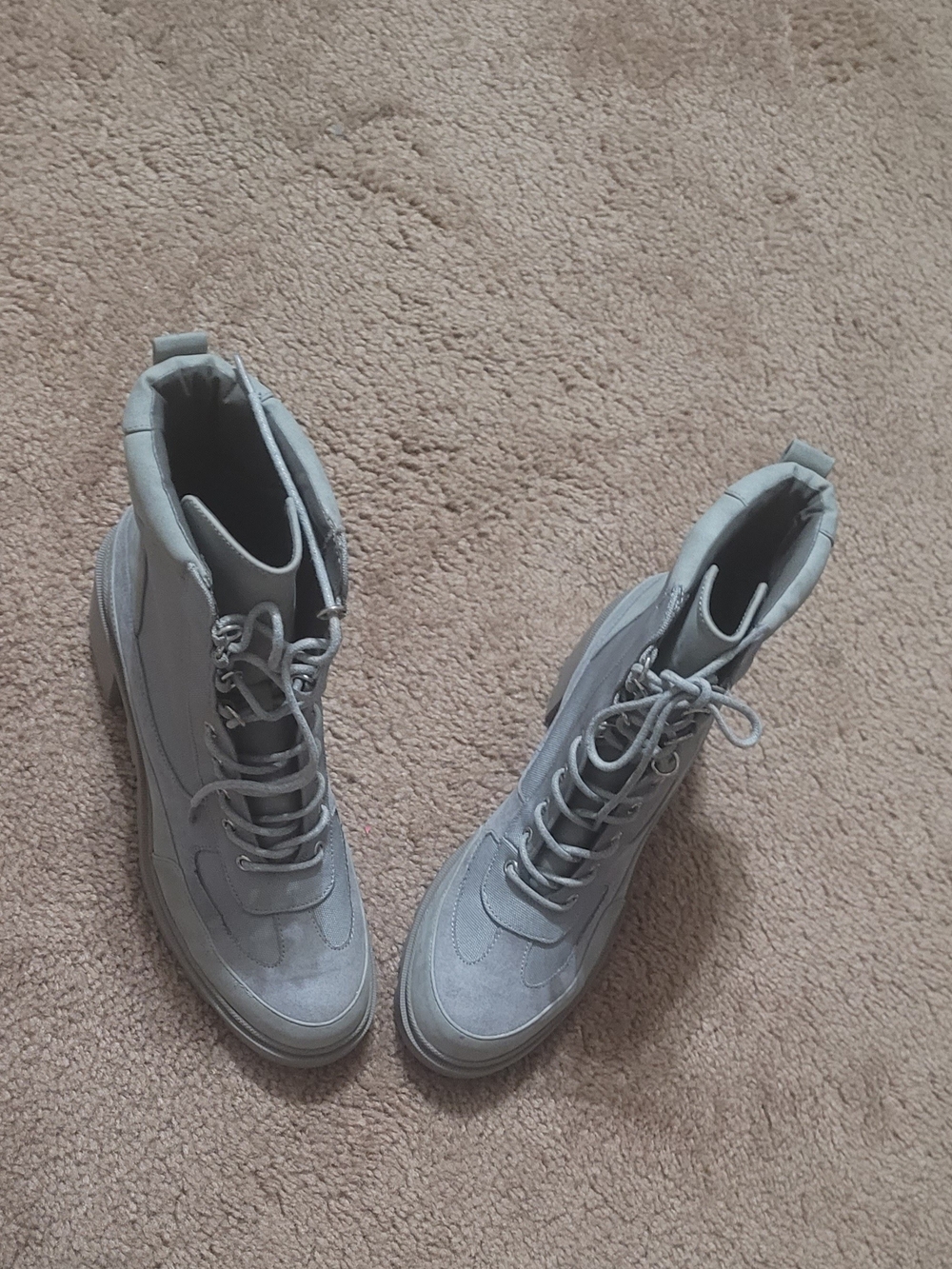 JustFab Women's Light Gray Lace-Up Combat Boots